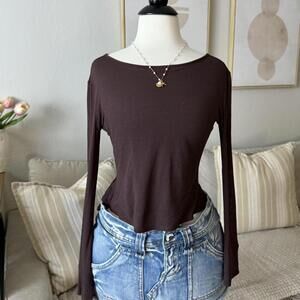 lY2K Chocolate Brown Mesh Long Sleeve Top